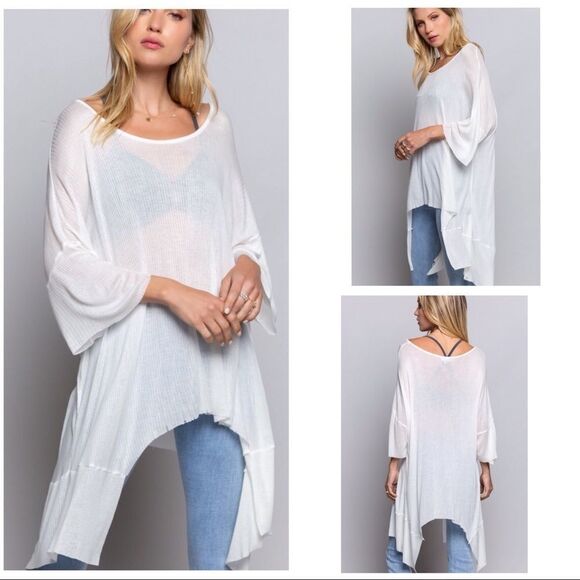 OFF White Asymmetrical Knit Top  Shark-bite Hem - Picture 5 of 11